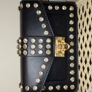 Clutch Black and Gold Rhinestone Studded Women's Bag